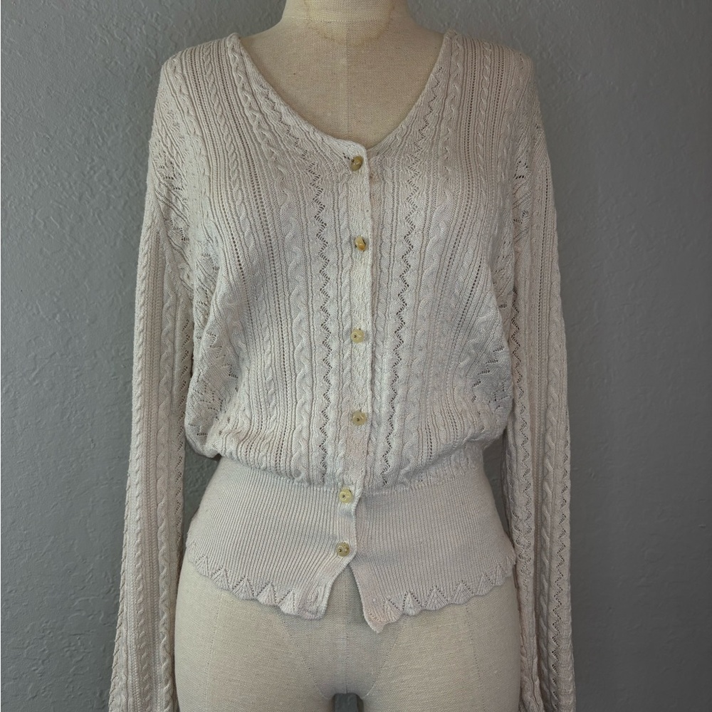 Anna Cable Apricot Knit Cardigan - Picture 2 of 6